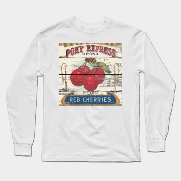 dark academia Retro advertisement orchard fruit french country red cherry Long Sleeve T-Shirt by Tina